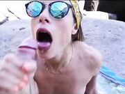 Milf with sunglasses gets a massive outdoor facial cumshot