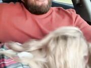 Spicy blonde spouse performs oral sex to her dude while driving car